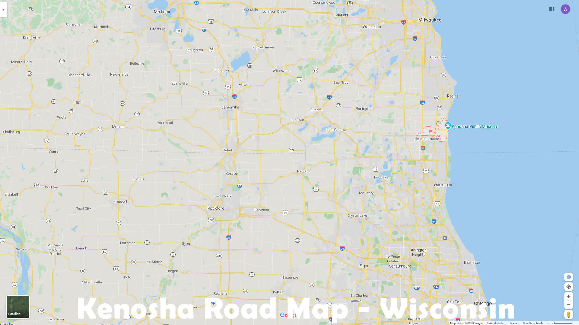 Kenosha Road Map - Wisconsin